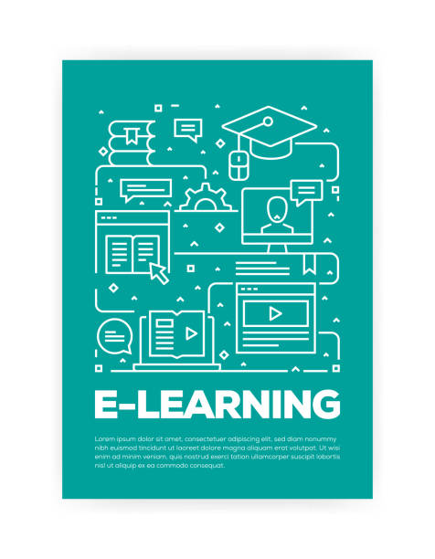 e-learning concept line style cover design für geschäftsbericht, flyer, broschüre. - learning education internet futuristic stock-grafiken, -clipart, -cartoons und -symbole