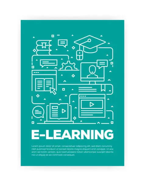 Vector illustration of E-Learning Concept Line Style Cover Design for Annual Report, Flyer, Brochure.