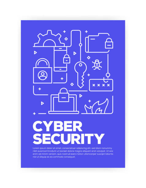 ilustrações de stock, clip art, desenhos animados e ícones de cyber security concept line style cover design for annual report, flyer, brochure. - diagram computer network network server network security