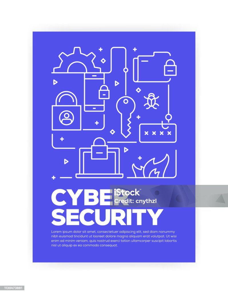 Cyber Security Concept Line Style Cover Design for Annual Report, Flyer, Brochure. Network Security stock vector