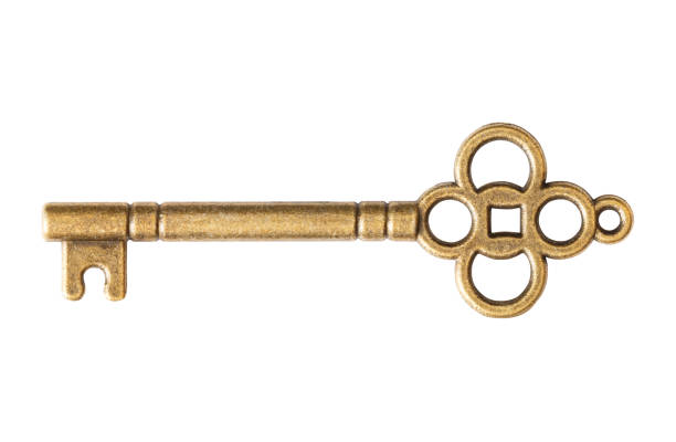 old key isolated on white background with clipping path - skeleton key imagens e fotografias de stock