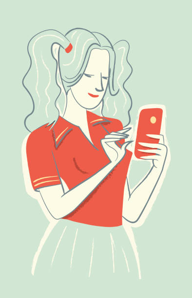 dziewczyna dzwoni na telefon komórkowy - redes sociales stock illustrations