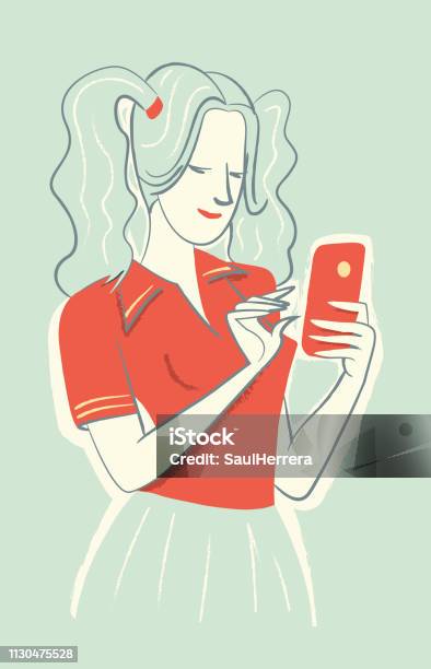 Dziewczyna Dzwoni Na Telefon Komórkowy - Stockowe grafiki wektorowe i więcej obrazów Biznes - Biznes, Kobiety, Ludzie