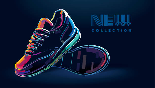 illustrazioni stock, clip art, cartoni animati e icone di tendenza di paio di nuove scarpe da corsa sportive - sports footwear illustrations