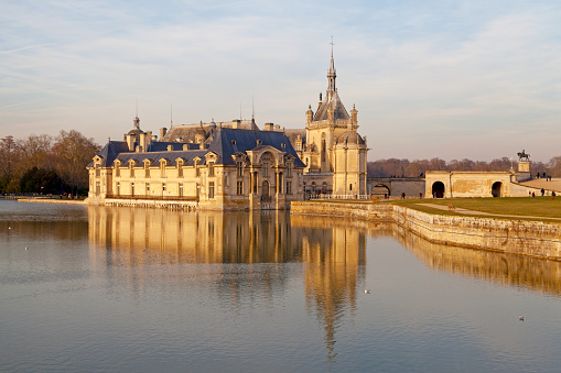 Chantilly, France - February 16 2019: Château de Chantilly in the department of Oise in Haut-de-France.