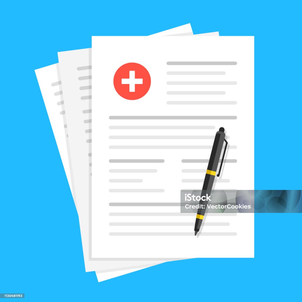 Medical report, medical document, health insurance concepts. Flat design. Vector illustration Document stock vector