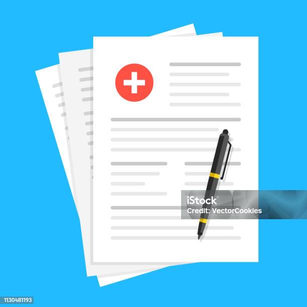 Medical Report Medical Document Health Insurance Concepts Flat Design Vector Illustration Stock Illustration - Download Image Now