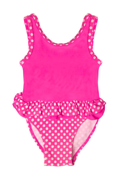 istock Pink childrens swimsuit isolated on white background 1130483395