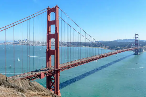 The famous Golden Gate Bridge from Battery Spencer, Sausalito, Marin County, California.