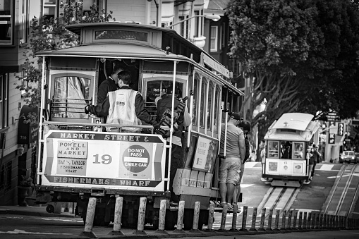 San Francisco, California - October 05 2017: Cable Car 19 going downhill in San Francisco, California.