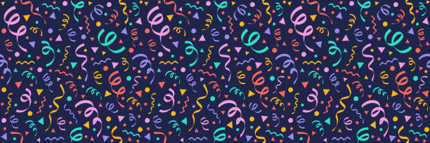 Carnaval Party - design of seamless texture and serpentines. Vector Carnaval Party - design of seamless texture and serpentines. Vector confetti illustrations stock illustrations