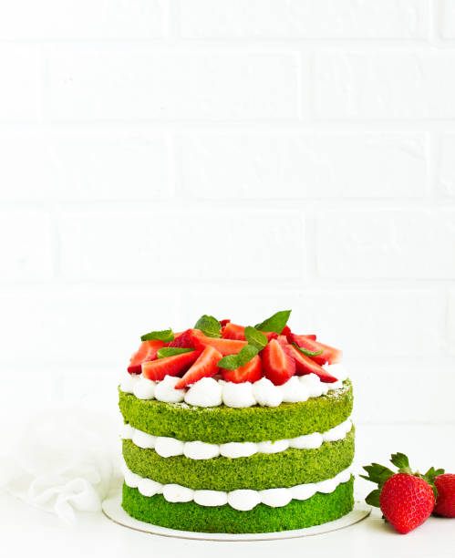 istock Cake with spinach, cream and strawberries. Valentine's Day. 1130494784