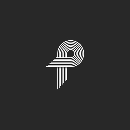 Letter P logo creative modern monogram, many parallel lines smooth geometric shape