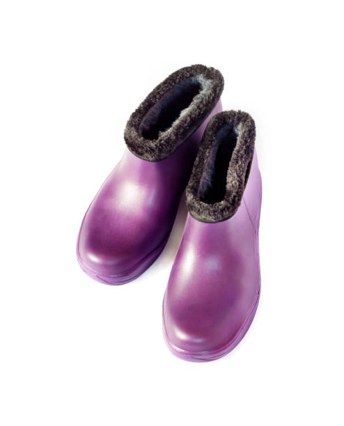 istock Purple rubber insulated galoshes isolated on white background 1130497855