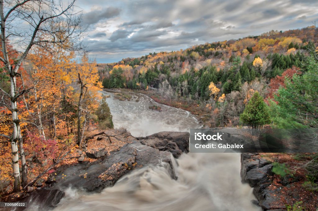 Fall to Magnan Waterfall located in St-Paulin in Canada River Stock Photo