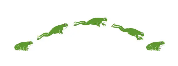 Vector illustration of Frog jumping. Isolated frog jumping on white background