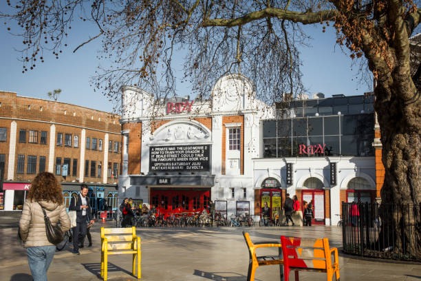The Ritzy Cinema, Brixton Brixton, UK- February, 2019: View of the Ritzy Picturehouse cinema in south west London, a prominent building with a bar and cafe brixton stock pictures, royalty-free photos & images