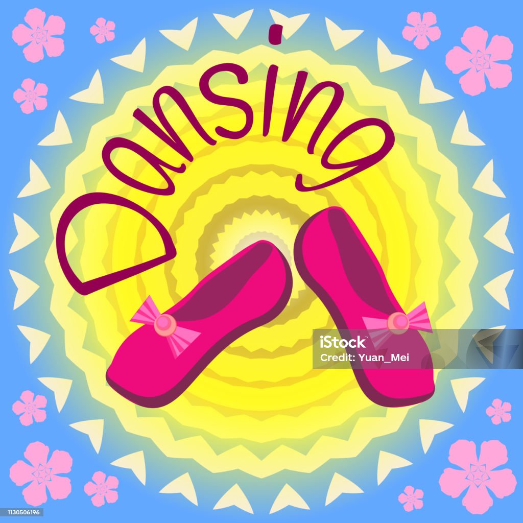 Womens shoes for dancing. Summer mood. Background with bright colors: yellow, blue and pink Illustration of shoes for dancing. Elegant and beautiful model Art stock vector