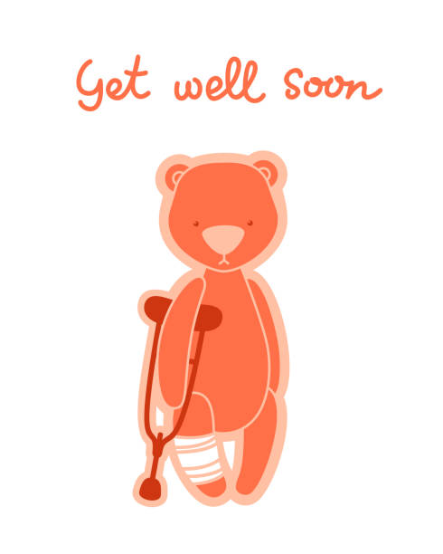 Teddy Bear With Crutch And Bandaged Led Stock Illustration - Download Image  Now - Get Well Soon - Short Phrase, Crutch, Teddy Bear - iStock