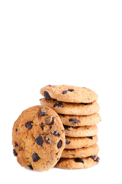 istock Chocolate cookies on white background. Chocolate chip cookies isolated 1130507592