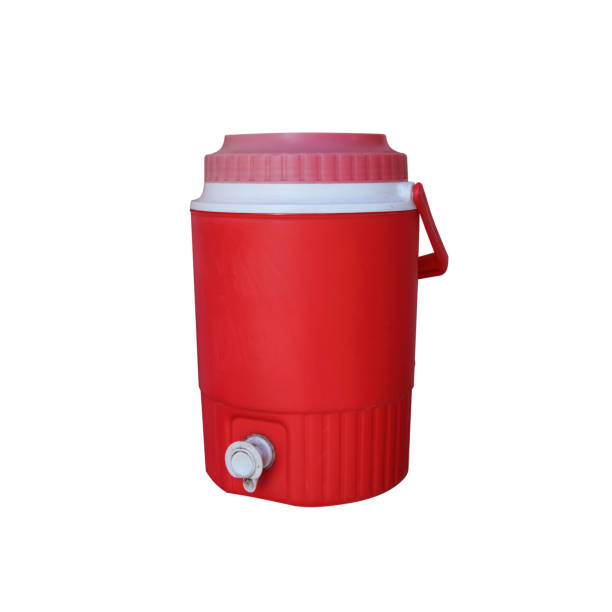 plastic bucket with lid isolated on a white background.