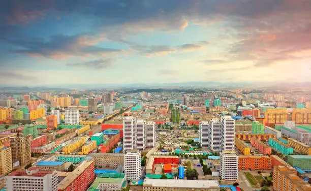 Panoramic aerial view of Pyongyang, capital of North Korea