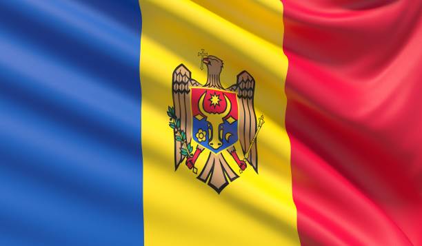 istock Flag of Moldova. Waved highly detailed fabric texture. 1130508899