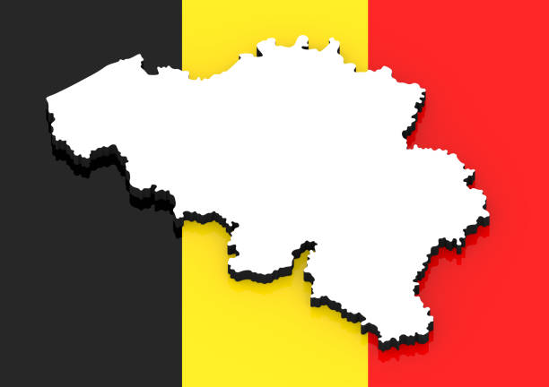 3D White silhouette of the Belgium state on the national flag