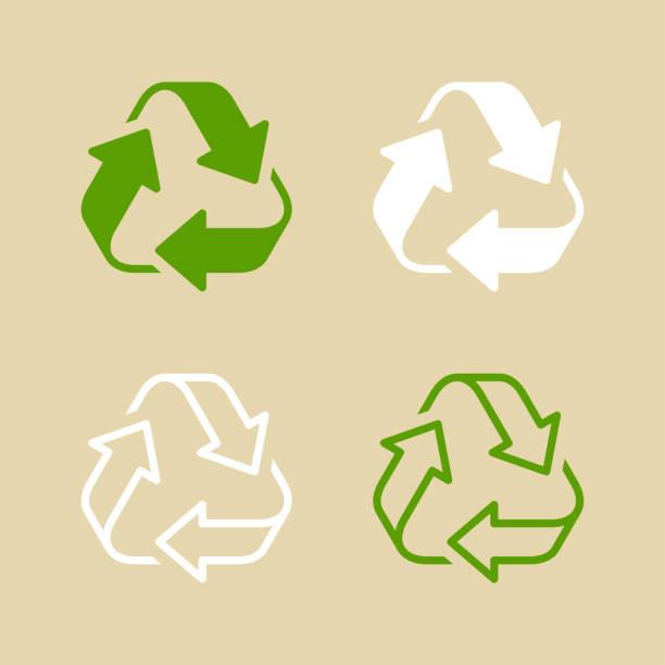 illustrazioni stock, clip art, cartoni animati e icone di tendenza di set di simboli di riciclo verde e bianco isolato - riciclaggio illustrazioni
