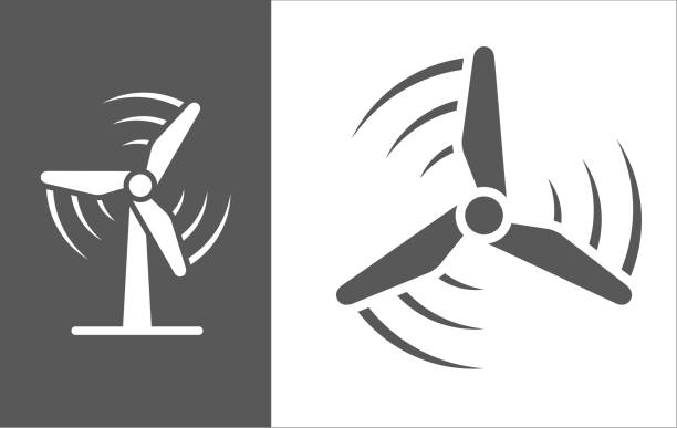 illustrazioni stock, clip art, cartoni animati e icone di tendenza di icona del mulino a vento rotante - energia eolica