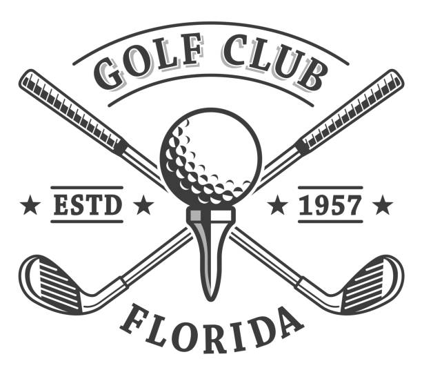 ilustraciones, imágenes clip art, dibujos animados e iconos de stock de emblema de palos de golf - golf