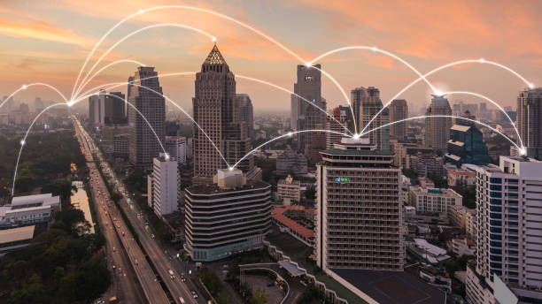 istock Bangkok city with connection  Futuristic digital technology concept 1130514818