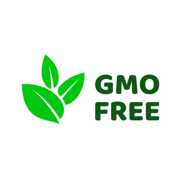 ilustrações de stock, clip art, desenhos animados e ícones de gmo free label icon of vector green leaf logo for non gmo products package design - non gmo