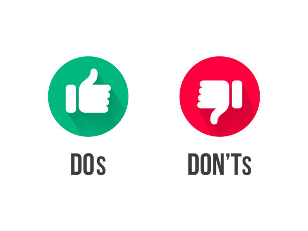 Dos and Donts thumb up and down vector icons. Vector red and green circle symbols for Yes and No and Bad vs Good signs vector art illustration