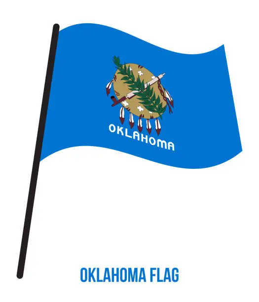 Vector illustration of Oklahoma (U.S. State) Flag Waving Vector Illustration on White Background. Flag of the United States of America.