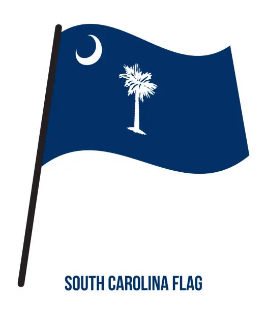 Vector illustration of South Carolina (U.S. State) Flag Waving Vector Illustration on White Background. Flag of the United States of America.