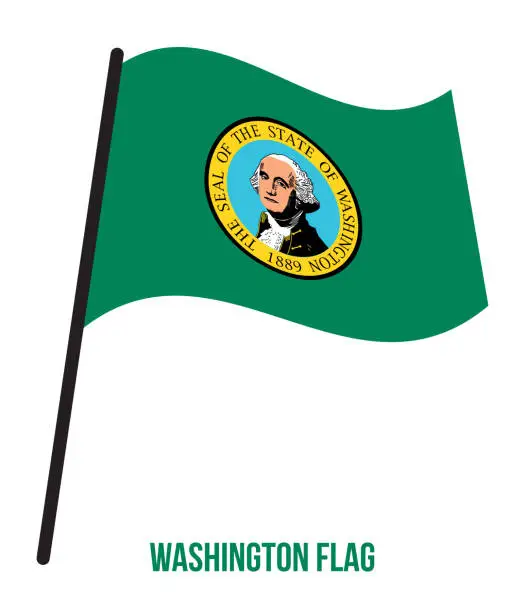 Vector illustration of Washington (U.S. State) Flag Waving Vector Illustration on White Background. Flag of the United States of America.