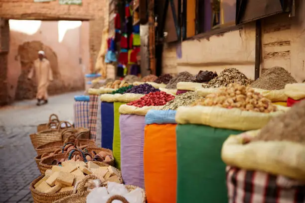 Spice vendor in the streets of Marrakech.