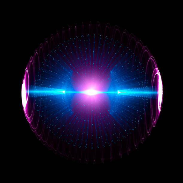 ilustrações de stock, clip art, desenhos animados e ícones de energy sphere with glowing core. concept for antigravity, magnetic field, nuclear fusion - helium