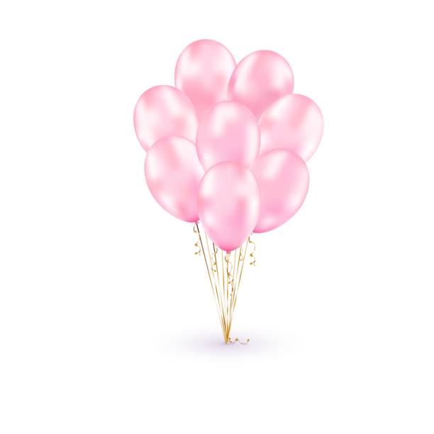 zestaw realistycznych błyszczących różowych ballonów izolowanych w powietrzu na białym tle. wektor na kartki okolicznościowe, projekt imprezy, karnawał, baner sprzedaży, media społecznościowe, dziewczyny, urodziny, rocznica, świętowanie. - birthday balloon bouquet clip art stock illustrations