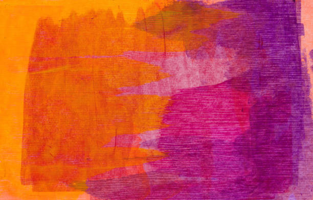Neon orange and purple background Hand painted background with brush strokes of color. The prominent colors are shades of neon orange and purple. vibrant color stock pictures, royalty-free photos & images