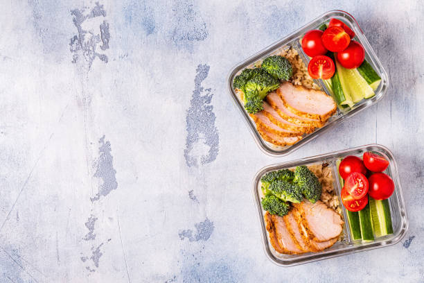 istock Healthy balanced lunch box with chicken, rice, vegetables 1130526056