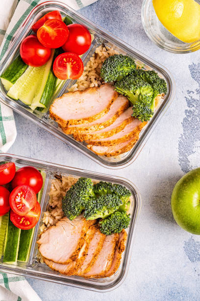istock Healthy balanced lunch box with chicken, rice, vegetables 1130526145