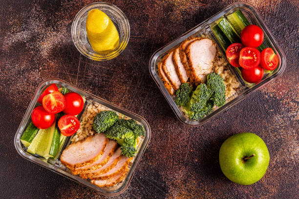 istock Healthy balanced lunch box with chicken, rice, vegetables 1130526183