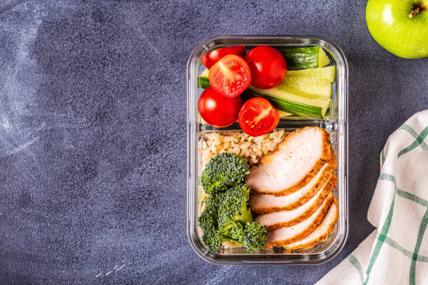 istock Healthy balanced lunch box with chicken, rice, vegetables 1130526305