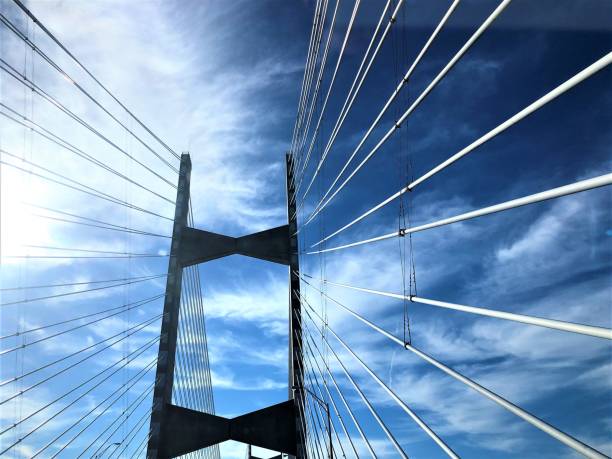 Cable Bridge Cable bridge across St.Johns River on the blue sky white clouds and the sunlight, Winter in Jacksonville, Florida USA. jacksonville symbol stock pictures, royalty-free photos & images