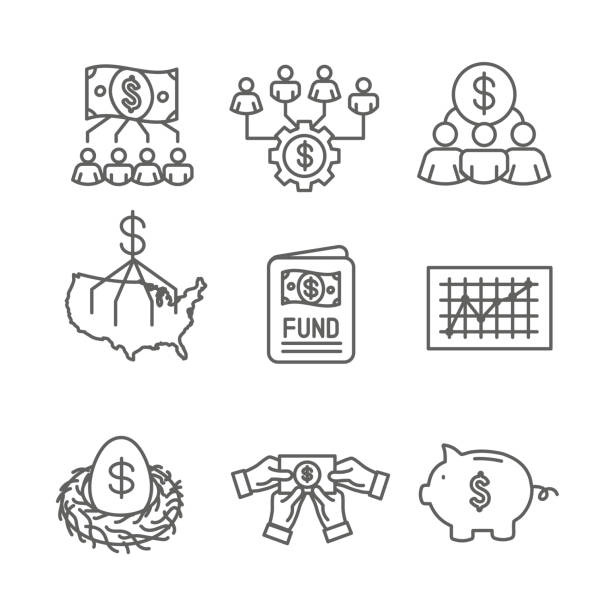 illustrations, cliparts, dessins animés et icônes de placements de retraite et de revenu de dividendes, fonds communs de placement, ira icon set - mutual fund portfolio investment finance