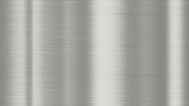 Shiny brushed metal background texture. Polished metallic steel plate. Sheet metal glossy shiny silver