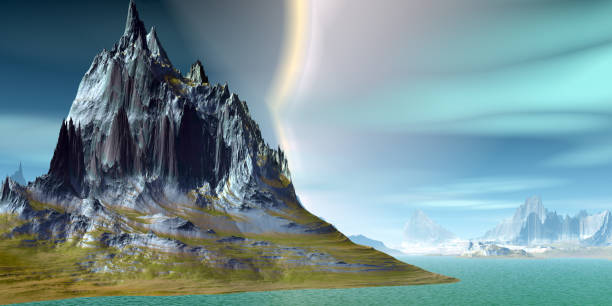 istock Alien Planet. Mountain and  water. 3D rendering 1130530824