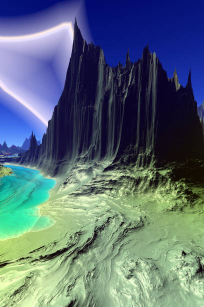 istock Alien Planet. Mountain and  water. 3D rendering 1130531170